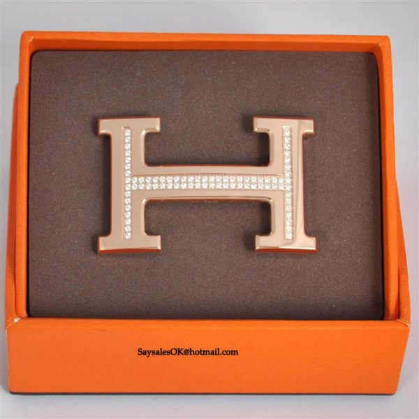 Hermes 18k Rose Gold Plated H Buckle with Single Row Full Diamon